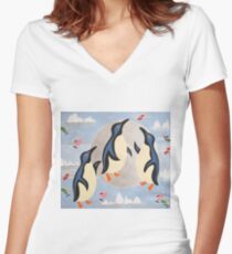 Penguins Playing with the Moon Women's Fitted V-Neck T-Shirt