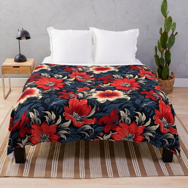 Artikelvorschau, Batik schöne rote und weiße Blumen auf schwarzem Hintergrund entworfen und verkauft von HisoTorDesign.