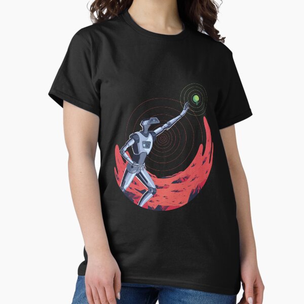 Robot and an apple in space Classic T-Shirt