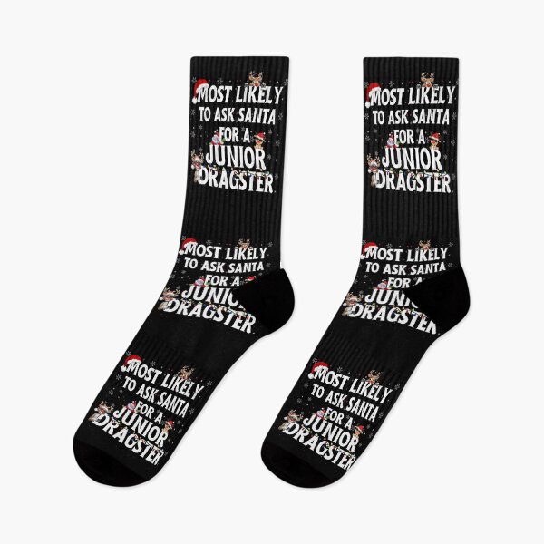 Item preview, Most Likely To Ask Santa For A Junior Dragster Funny Christmas Santa Reindeer Xmas Lights Holiday Racing Jr Dragster designed and sold by CarantinedChaos.