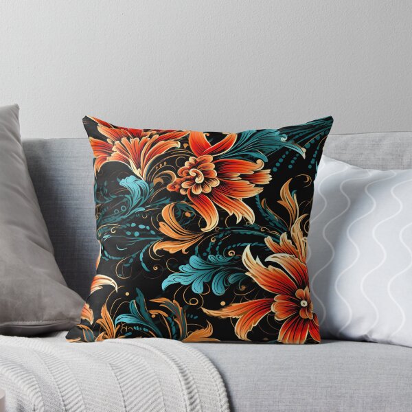 Artikelvorschau, Batikfarbenes, nahtloses Blumenmuster auf schwarzem Hintergrund entworfen und verkauft von HisoTorDesign.