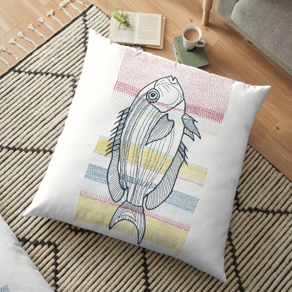 Stitches: Fish (in red, yellow and blue) Floor Pillow