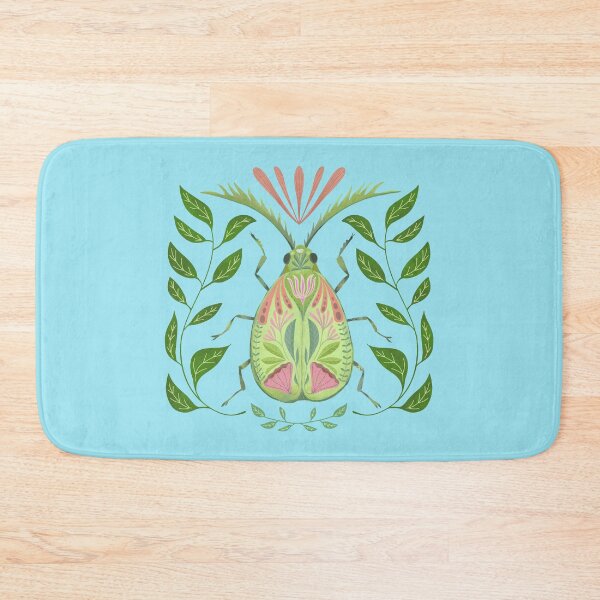 Item preview, Pretty Green Beetle with Pink accents, leaves and flower pattern designed and sold by Kathy Osborne Studio.
