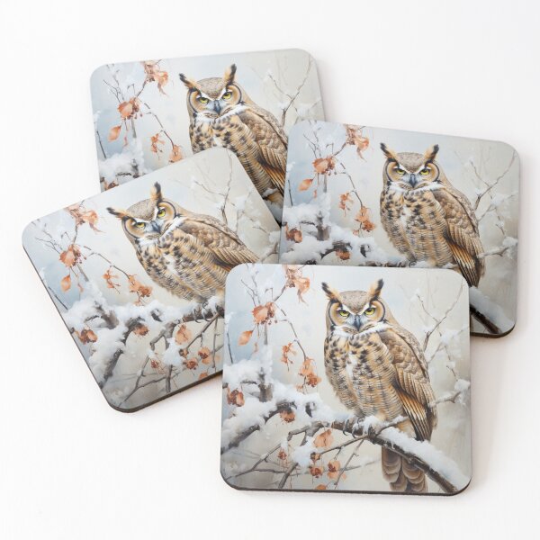 Item preview, Great Horned Owl Snowy Branch designed and sold by Hartbecke.