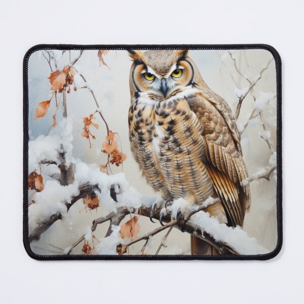 Item preview, Great Horned Owl Snowy Branch designed and sold by Hartbecke.