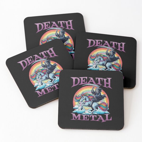 Item preview, Grim Reaper Riding Unicorn - Funny Rainbow Clouds Death Metal designed and sold by lunaticbear.