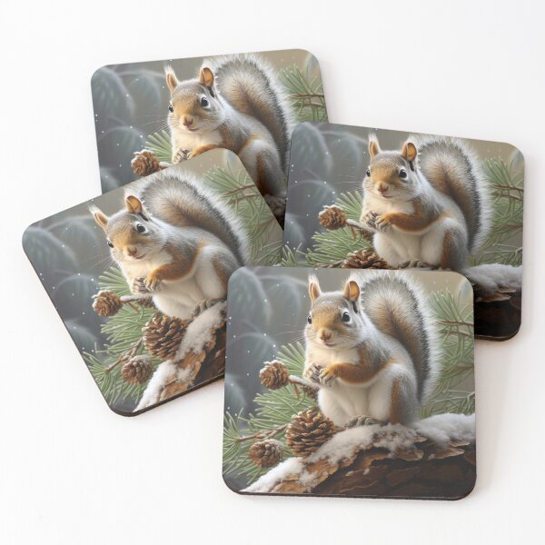 Item preview, Grey Squirl on Pine Branch in Winter designed and sold by Hartbecke.