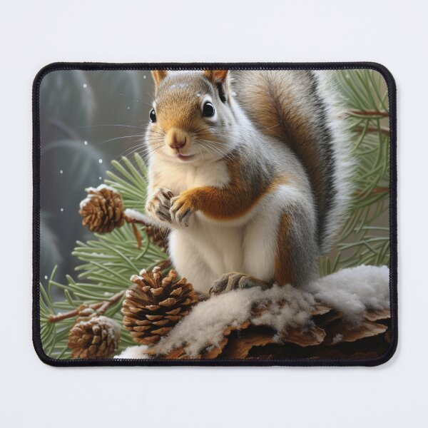 Item preview, Grey Squirl on Pine Branch in Winter designed and sold by Hartbecke.
