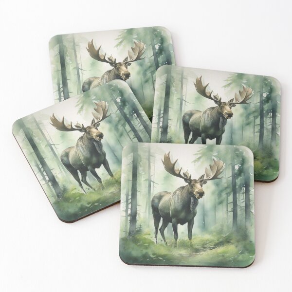 Item preview, Moose in Green forest_watercolour designed and sold by shokA Design.