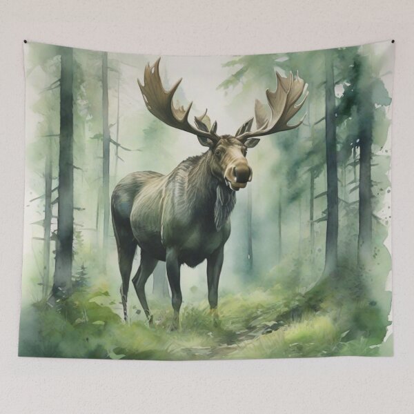 Item preview, Moose in Green forest_watercolour designed and sold by shokA Design.