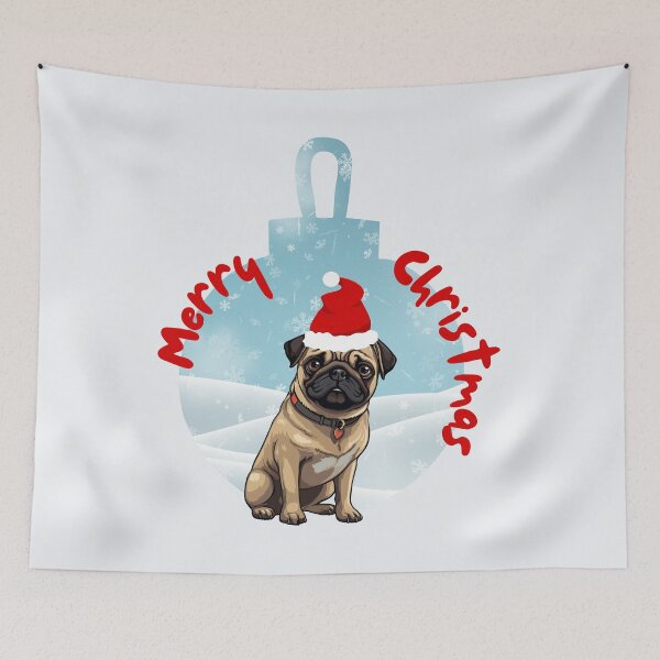 Item preview, Merry Christmas with Santa Pug Dog in Wintery Xmas Bauble designed and sold by SeasonalDogs.