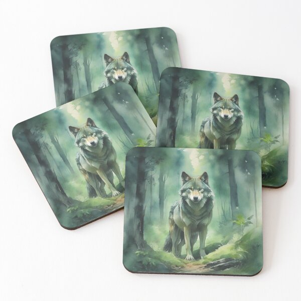 Item preview, Wolf in Green forest_watercolour designed and sold by shokA Design.