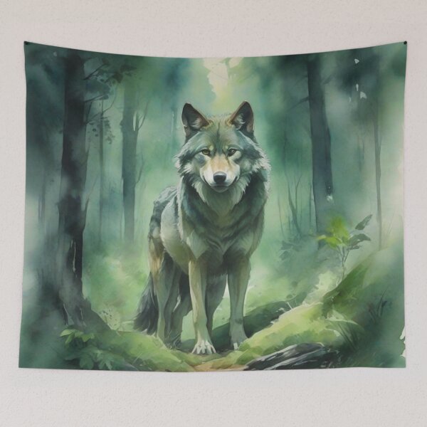 Item preview, Wolf in Green forest_watercolour designed and sold by shokA Design.