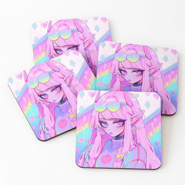 Item preview, Kawaii Pink Neon Rainbow Anime Girl designed and sold by bubblegoth.