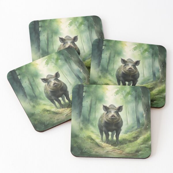 Item preview, wild pork in Green forest_watercolour designed and sold by shokA Design.