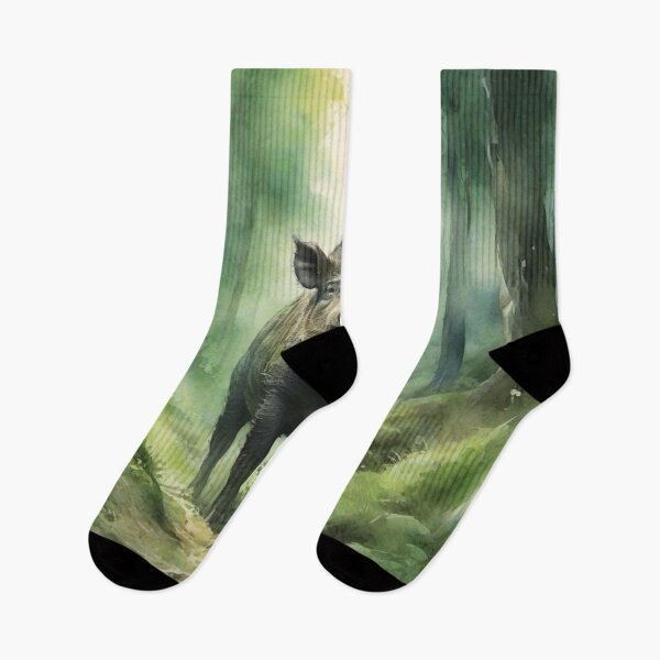 Item preview, wild pork in Green forest_watercolour designed and sold by shokA Design.