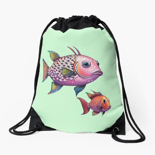 Rainbow Graffiti Fish Duo Drawstring Bag