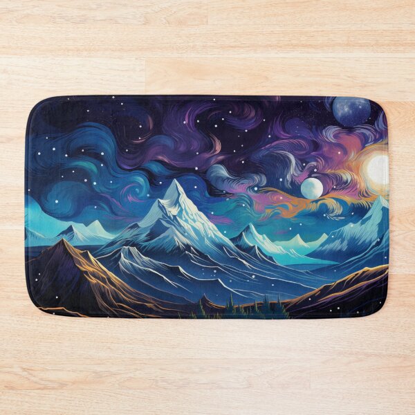 Artikelvorschau, Mesmerizing Night Sky Over Mountains - Neon Realism Art Print entworfen und verkauft von MedusaAiArt.