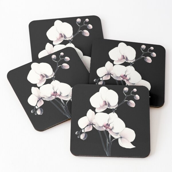 Item preview, White Watercolor Orchid with Black Background designed and sold by Star-Fragment.
