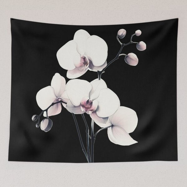 Item preview, White Watercolor Orchid with Black Background designed and sold by Star-Fragment.