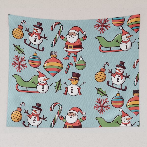 Item preview, snowman print fabric christmas Santa Claus Santa's chick bubble star sleigh white red green blue logo designed and sold by gulka8.