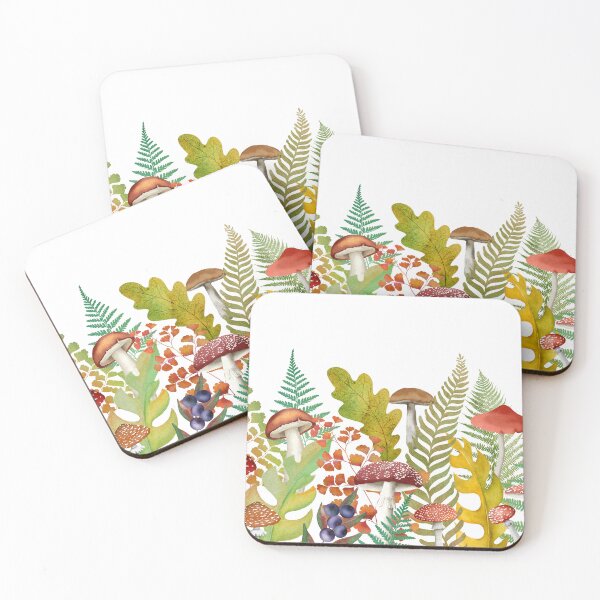 Item preview, Autumn leaves and mushrooms seamless border. Fall leaf, fly agaric watercolor illustration. Woodland composition designed and sold by likapix.