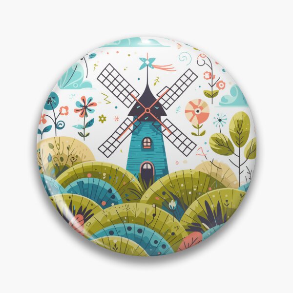 Item preview, Whimsical Windmill Meadows - Charming Circular Motion designed and sold by ArtfulWeave.