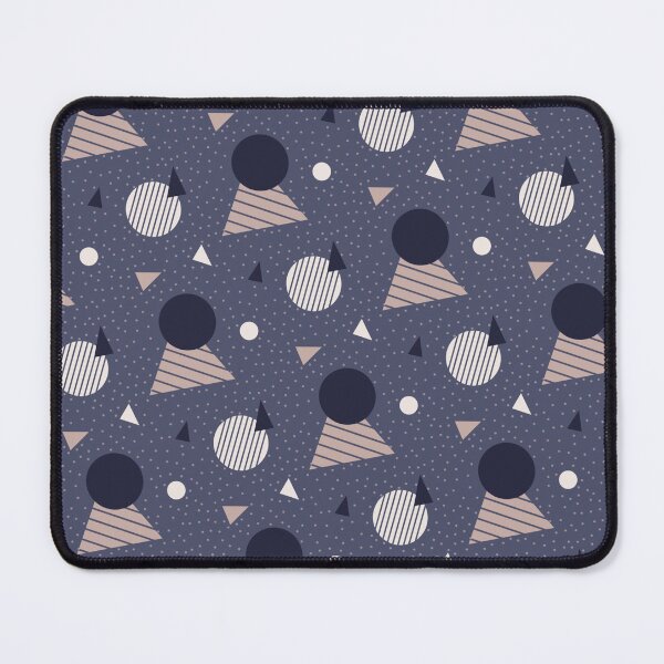 Item preview, Navy Blue Light Grey Circle Triangle Dot Stripe Retro Futurism Geometric 80s Pop Culture Pattern designed and sold by PenguinForests.