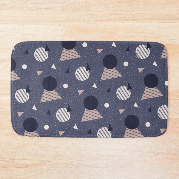 Item preview, Navy Blue Light Grey Circle Triangle Dot Stripe Retro Futurism Geometric 80s Pop Culture Pattern designed and sold by PenguinForests.