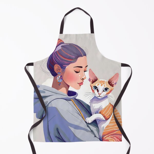 Item preview, Young woman in hoodie with bun hair is holding cute red color Devon Rex cat designed and sold by igvee.