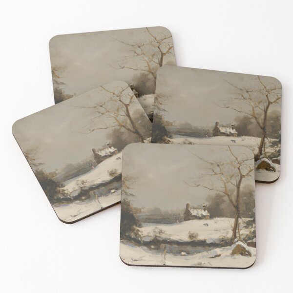 Item preview, English Cottage Snowy Winter Landscape Painting Victorian England designed and sold by MeadowFarmPrint.