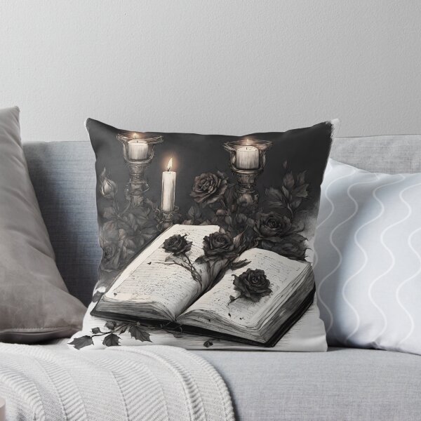 Item preview, Open Book with Black Roses Candles Black and White Background designed and sold by N0VEEN.