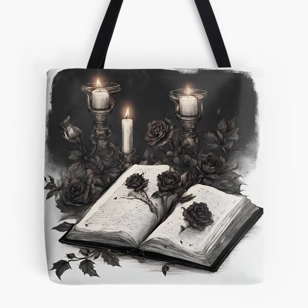 Item preview, Open Book with Black Roses Candles Black and White Background designed and sold by N0VEEN.