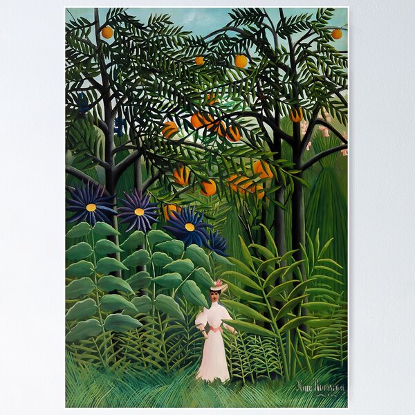 Poster pour porte ou sticker pour porte « Paysage exotique avec des singes  et un perroquet » de Henri Rousseau