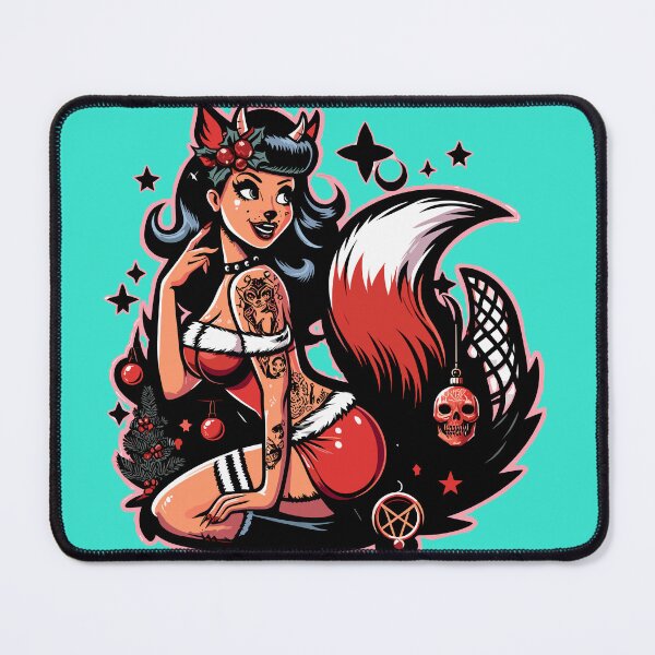 Artikelvorschau, Foxy Rockabilly Fox Girl Anime Weihnachten Feiertag Psychobilly Red Satanic Temple Devil Woman entworfen und verkauft von CoffeeIsATrip.