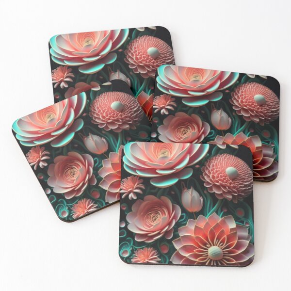 Artikelvorschau, volumetrische 3D-Blumen. Hintergrund blüht in leuchtenden Lila- und Weichkorallenrosa-Tönen auf einem Hintergrund aus grünem Meeresschaum 3D, lebendige Tierfotografie, natürliche Blumen mit Dark Fantasy-Blumenlogo entworfen und verkauft von gulka8.