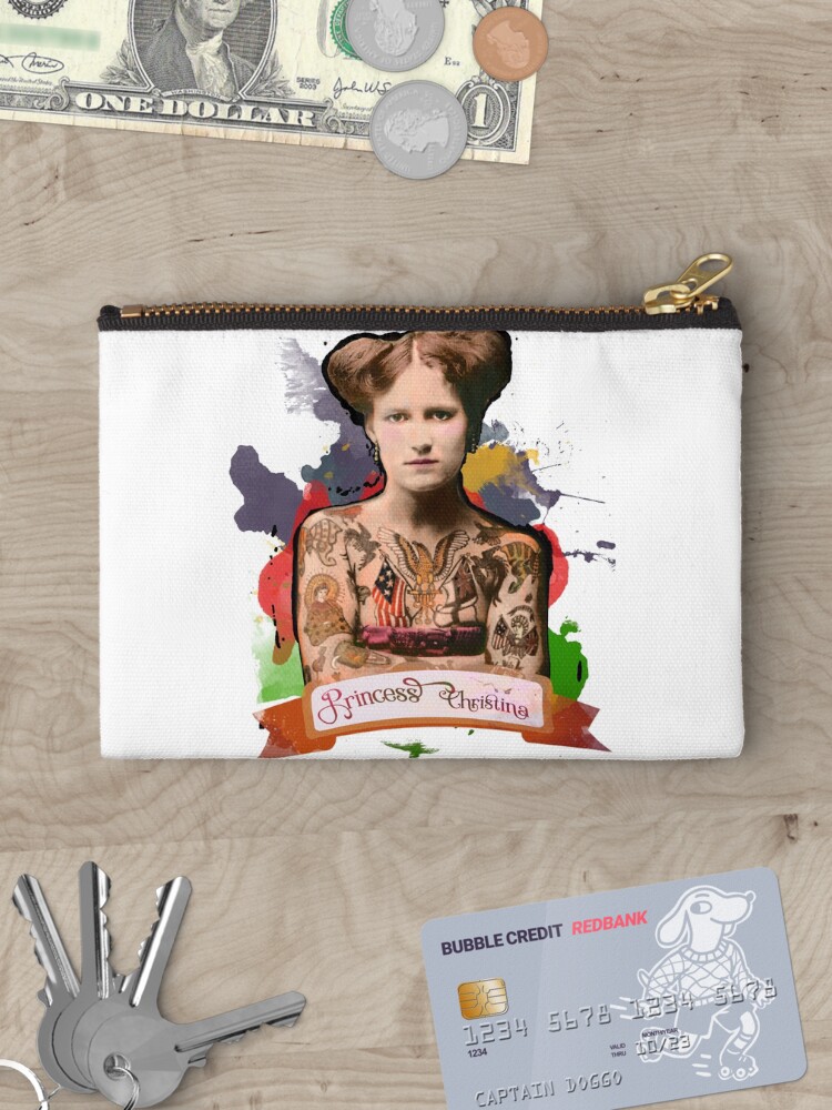 Thumbnail 3 of 4, Zipper Pouch, Princess Christina (The Tattooed lady) - The Britannia Panopticon designed and sold by BritPanopticon.