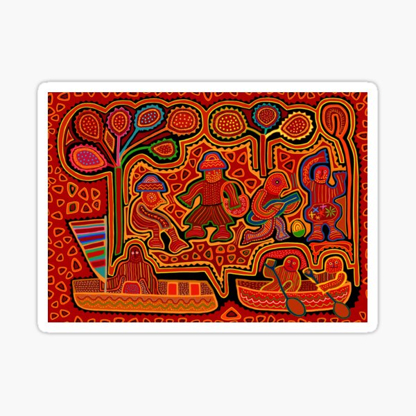 Vista previa del artículo con la obra «Kuna Indian Mola Hombres en barcos Arte popular», diseñado y vendido por Esprit-Mystique.