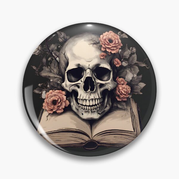Artikelvorschau, Ein offenes Buch mit rosa Blumen und einem riesigen Totenkopf entworfen und verkauft von N0VEEN.
