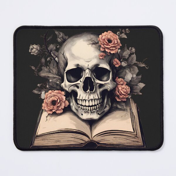 Artikelvorschau, Ein offenes Buch mit rosa Blumen und einem riesigen Totenkopf entworfen und verkauft von N0VEEN.