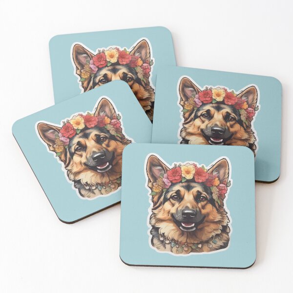 Item preview, German Shepherd Face Wearing Flower Crown designed and sold by thecatcouch.