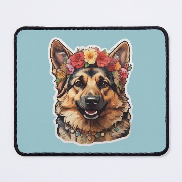 Item preview, German Shepherd Face Wearing Flower Crown designed and sold by thecatcouch.