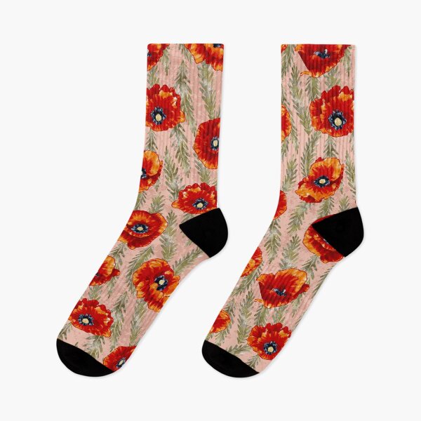 Item preview, Red Watercolor Poppies and Ferns on Textured Dusty Pink Background Pattern designed and sold by Valerie Englehart.