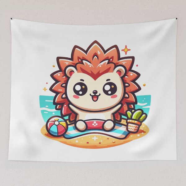 Item preview, Beach Day Fun - Cute Kawaii Hedgehog in Swim Trunks designed and sold by PuffPuffPrint.