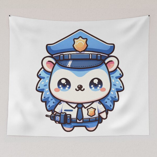 Item preview, Cute Kawaii Hedgehog Police Officer - Law and Adorableness Enforcer designed and sold by PuffPuffPrint.