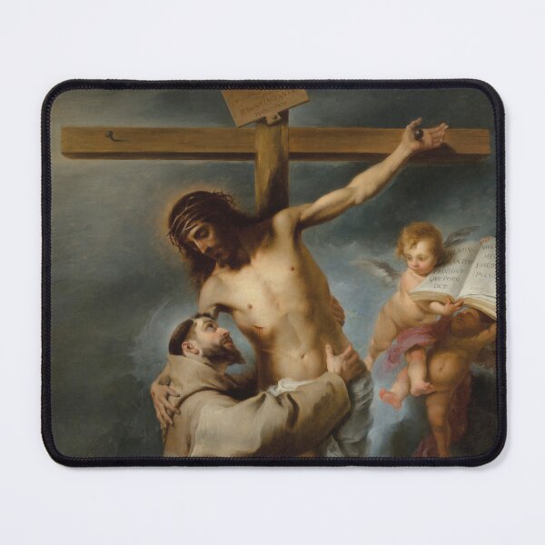 Item preview, Cristian Art of Esteban Murillo, Saint Francis Embracing Christ on the Cross - Jesus designed and sold by HeavenArtStudio.