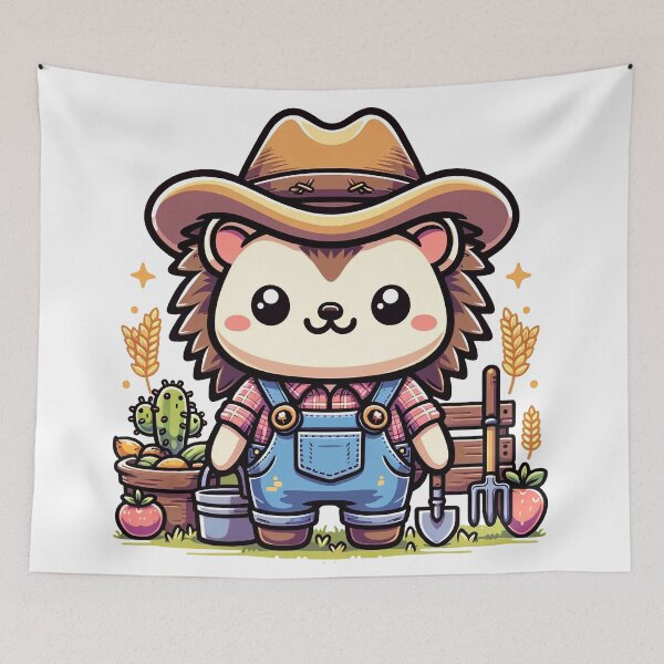 Item preview, Charming Kawaii Hedgehog Farmer Artwork designed and sold by PuffPuffPrint.