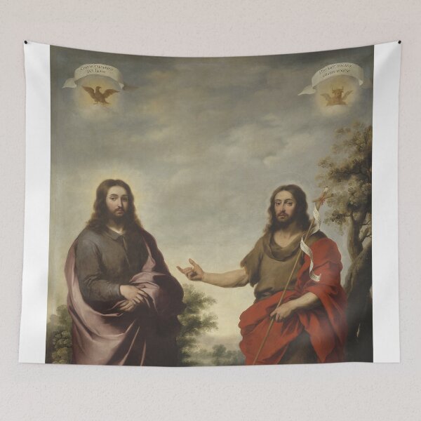 Item preview, Christian Art of Estéban Murillo - Saint John the Baptist Pointing to Christ - Jesus designed and sold by HeavenArtStudio.