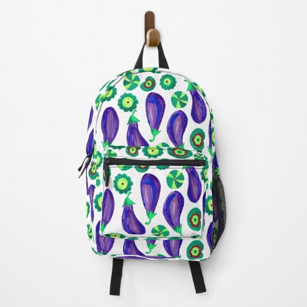 Item preview, Purple eggplant with green leaves on a white background designed and sold by lifepnp.