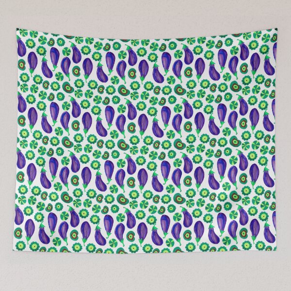 Item preview, Purple eggplant with green leaves on a white background  designed and sold by lifepnp.